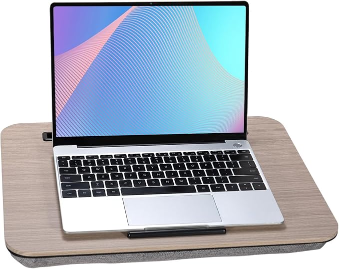 Lap Desk, Portable Laptop Desk Fits Up to 16“ Laptops, with Tablet Slot, Built-in Cushion, Great for Home & Office,Lap Desk with Cushion (Black Wood, Medium)