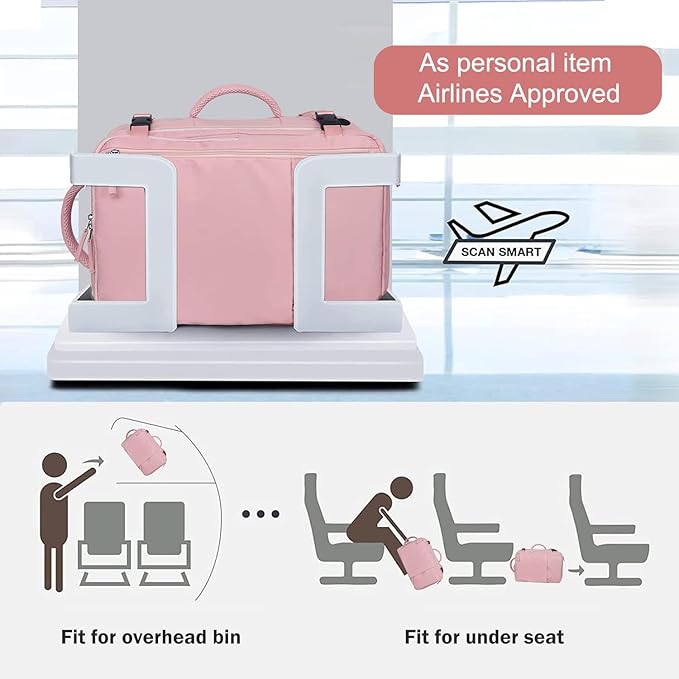 Hanples Carry on Travel Backpack for Women, Large 40L Personal Item Luggage Backpack,17inch Laptop Backpack TSA Flight Approved, Travel Essentials Casual Daypack with 2 Toiletry Bags (Pink)