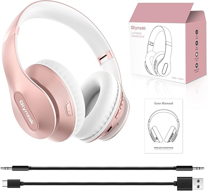 Wireless Bluetooth Headphones Over Ear 65H Playtime HiFi Stereo Headset with Microphone and 6EQ Modes Foldable Bluetooth V5.3 Headphones for Travel Smartphone Computer Laptop Rose Gold