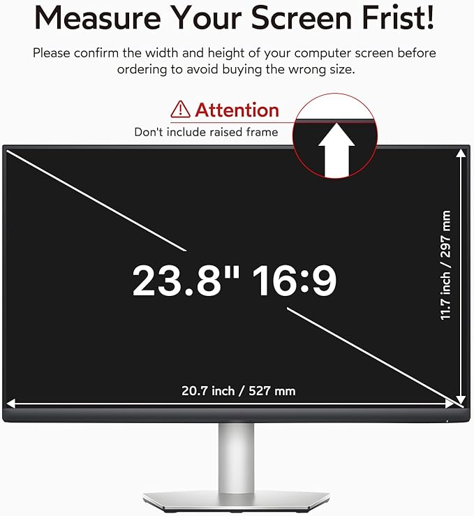BERSEM 23.8 inch Removable Computer Privacy Screen Filter for 16:9 Ratio Monitor, Anti-Spy, Anti-Glare, Anti-Scratch, UV-Blocking