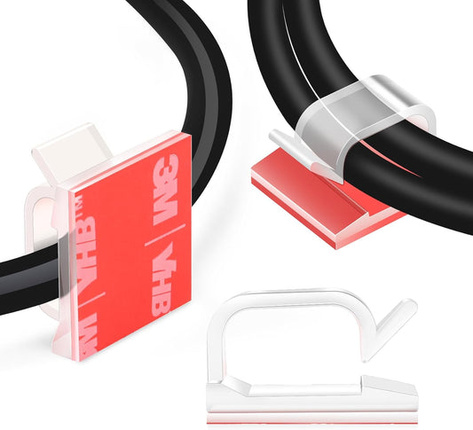 120PCS XHF Adhesive Cable Wire Clips Clear, Cable Holder Staples Outdoor Cable Management Wire Organizer Cord for Under Desk, Car, Wall, TV PC Ethernet Cable