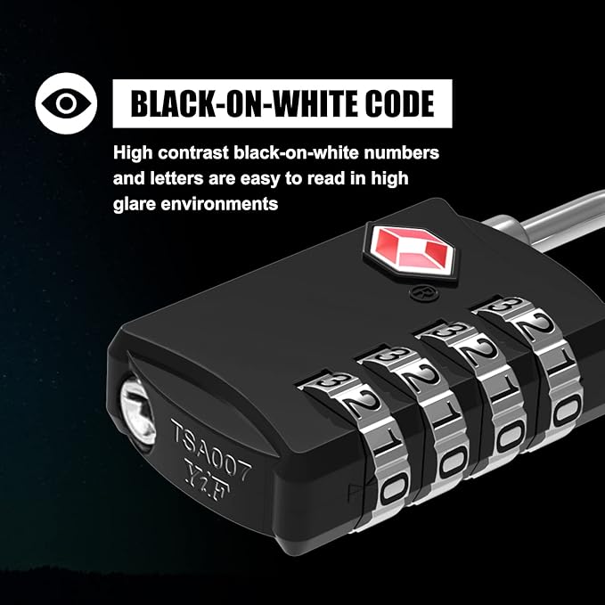 2 Pack 4 Digit TSA Luggage Locks, Diyife Outdoor Waterproof Padlock, Combination Lock for Backpack, Locker, Gate, Toolbox, High-Strength Zinc Alloy Steel - Black & White