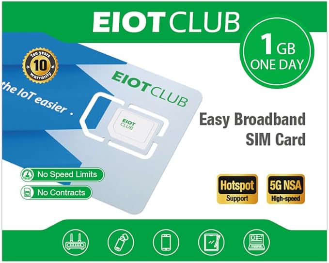 EIOTCLUB Data Only SIM Card | USA Coverage, 5G/4G LTE SIM Card Works with Routers, WiFi Hotspots, Laptops, Tablets, Phone | 3-in-1 SIM (No Contract)