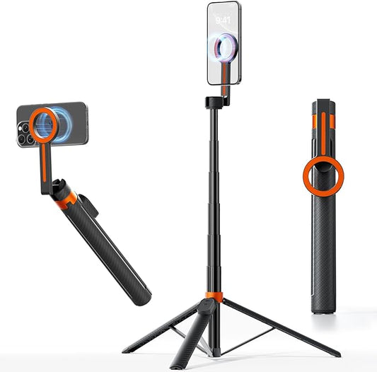 TODI 65" Magnetic Tripod for iPhone with Remote, Selfie Stick for iPhone Magsafe, Cell Phone Tripod Stand for Recording, Travel Tripod Compatible with 16/15/14/13/12 Series