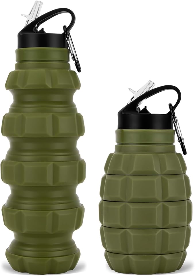 QiCheng&LYS Collapsible Water Bottle Sports Bottle 19.5OZ/580ml Travel Water Bottle for men women kids. BPA Free Food Grade Silicone. (Army green)