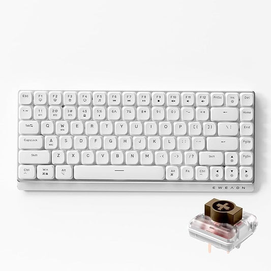 EWEADN MK84 75% Wireless Low Profile Mechanical Keyboard Tri-Mode Connect with White Backlight Mechanical Keyboards Wireless, Brown Switch Bluetooth/2.4GHz/USB-C Wired Cute Keyboard-White