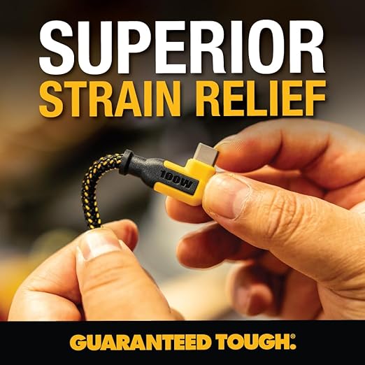 DEWALT 90-Degree Angled 100W USB C Cable, Heavy Duty Jobsite 100 Watt USB C Cable, High Speed Type-C to Type-C, PD USBC Fast Charging Cord for iPhone 17/16/15 Plus Pro Max MacBook iPad Samsung, 4 ft