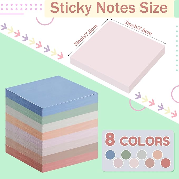 Fainne 120 Pack Sticky Notes Bulk Back to School Supplies Self Stick Note Pads Paper Memo for Office First Day of School Student Teacher Essentials (3x3 Inch,Pastel Color)