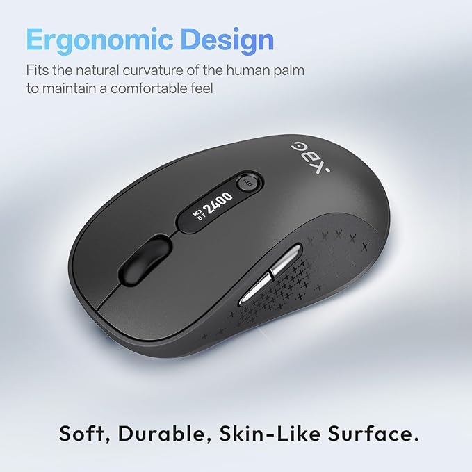 XBG B15pro Wireless Bluetooth Mouse, Bluetooth 5.0/4.0 & 2.4G Tri-Mode, Type-C Rechargeable with LED Screen Display, Ergonomic Silent Click for Laptop/PC/Tablet, Multi-Device & Office Use