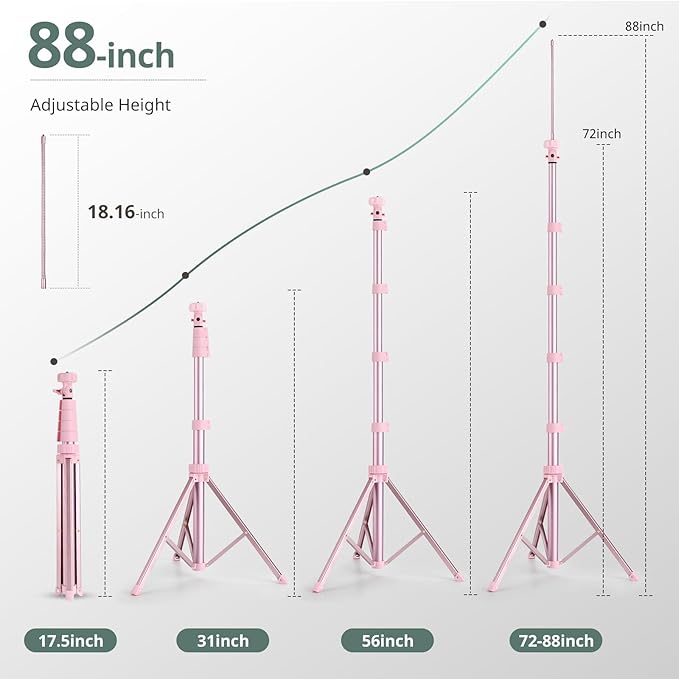 SENSYNE 88" Phone Tripod & Selfie Stick, Extendable Cell Phone Tripod Stand with Wireless Remote and Phone Holder, Pink