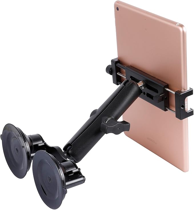 Aluminum Tablet Holder with Dual Suction Cup Base for Car/Boat Windshield, Tablet Stand Fits iPad Air 13" M2 (2024), iPad Pro 12.9" and other 4.7-15" Tablets, Mount on Window Bathroom Mirror