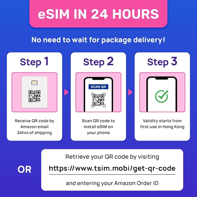 Hong Kong eSIM | 3GB Super Saver Refillable Plan! QR Code Sent via Email in 24Hrs - Scan & Use Immediately | Auto Activating 30 Day Validity | 5G Speed + Hotspot | Data-Only No Phone Number