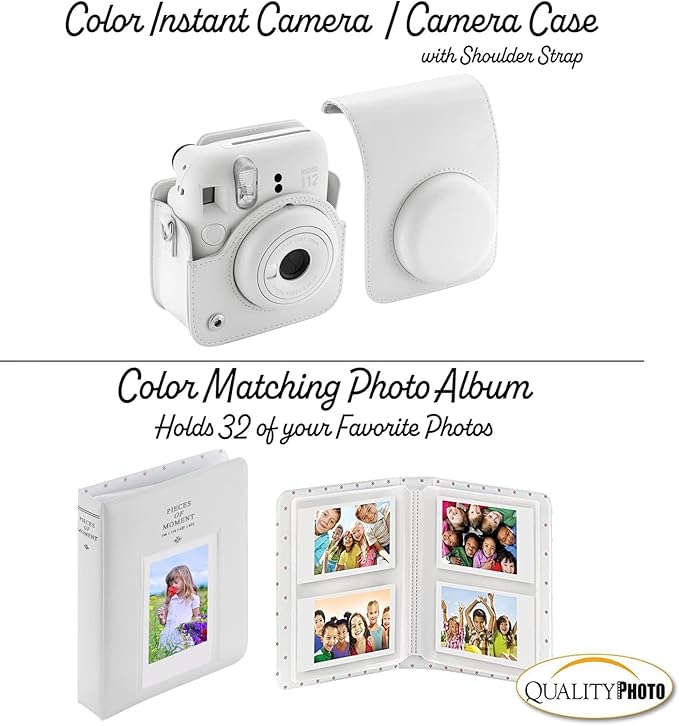 Fujifilm Instax Mini 12 Instant Camera + 60 Photo Prints + Accessories, Case, Decoration Stickers, Frames, Photo Album (Clay White)