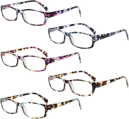 Henotin 5-Pack Reading Glasses Blue Light Blocking Anti Eyestrain Computer Reading Glasses for Women and Men Readers (Mix Color-C1, 0.00, Diopters)