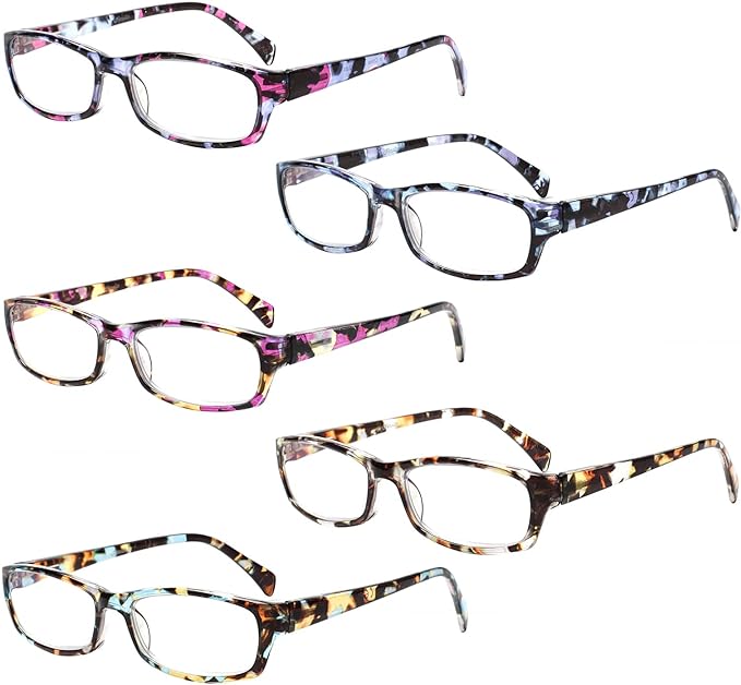 Henotin 5-Pack Reading Glasses Blue Light Blocking Anti Eyestrain Computer Reading Glasses for Women and Men Readers (Mix Color-C1, 2.25, Diopters)