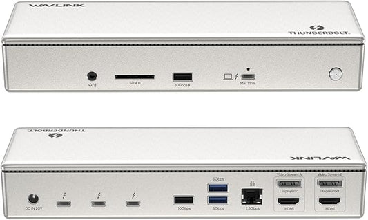 WAVLINK Thunderbolt 4 Dock with 100W Charging, Displaylink Docking Station Quad 4K@60Hz Monitor,3 Thunderbolt 4 Ports, 2.5G Ethernet, Thunderbolt Dock for Mac M1-M4 and PC,Displaylink Driver Required