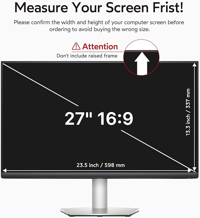 BERSEM 27 inch Removable Computer Privacy Screen Filter for 16:9 Ratio Monitor, Anti-Spy, Anti-Glare, Anti-Scratch, UV-Blocking