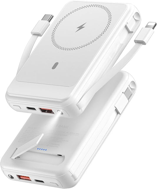 Magnetic Power Bank 12000mAh for Magsafe Portable Charger, 22.5W Fast Charger Wireless Battery Pack with Built in Cables, for iPhone 16/16 Plus/16 Pro/16 Pro Max iPhone 15/14/13/12 Series