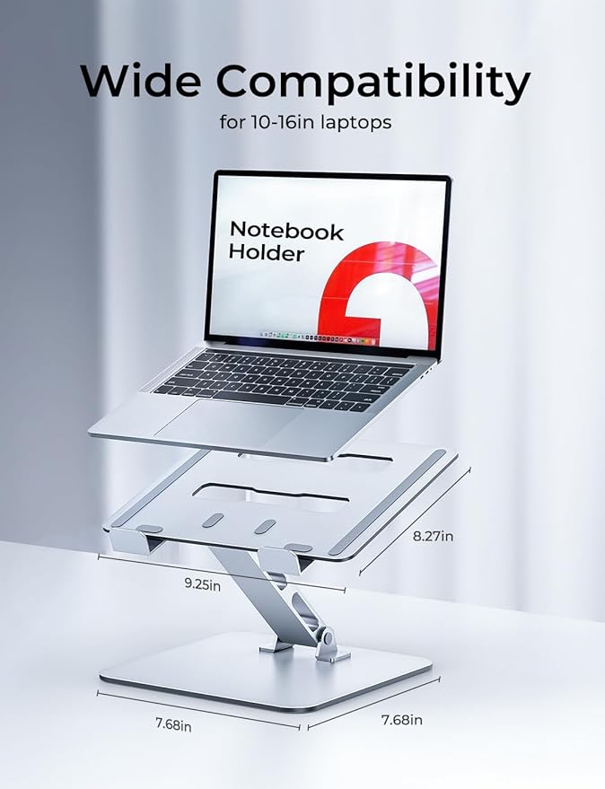 Adjustable Ergonomic Laptop Stand for Desk, Foldable Computer Stand, Stable Aluminum Lectern Notebook Riser & Portable Laptop Holder Mount Compatible with 10-16" MacBook Pro/Air, Dell, HP