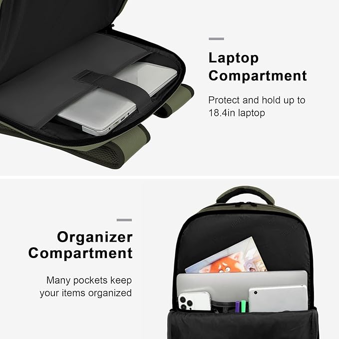 MATEIN Extra Large 45L Travel Backpack, Airline Approved Carry on Backpack with USB Port & Shoe Compartment, Water Resistant Luggage College Overnight Weekender Travel Bag Fit 18" Laptop, Green