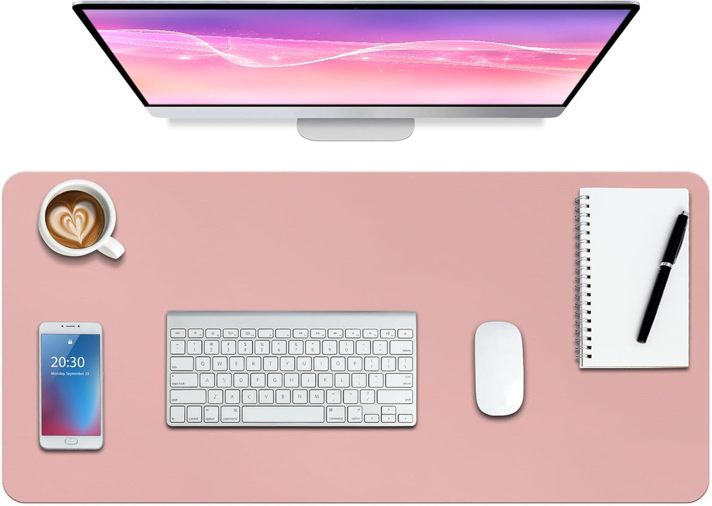 Boutilon Leather Desk Pad Protector,Non-Slip Mouse Pad,Laptop Desk Pad,Office Mouse Mat,Waterproof Leather Desk Blotter,Desk Writing Pad for Office and Home (M-Pink,30"x14")