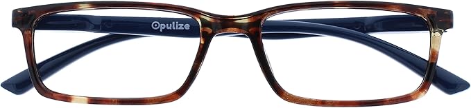OPULIZE SEE Reading Glasses with Blue Light Blocking for Women and Men, Narrow Frame, Spring Hinges, Computer Gaming Glasses, Brown Blue Arm +1 (Pack of 1)