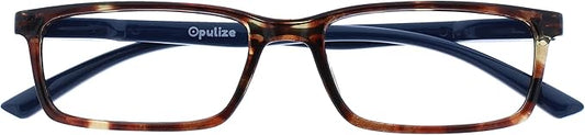 OPULIZE SEE Reading Glasses with Blue Light Blocking for Women and Men, Narrow Frame, Spring Hinges, Computer Gaming Glasses, Brown Blue Arm +1 (Pack of 1)