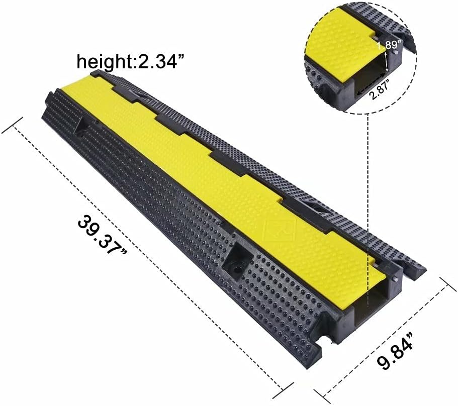 Rubber Cable Ramp Cord Cover Cable Protector Ramps Wire Hose Protective 1 Channel 22000Lbs Load Capacity Traffic Speed Bump for Asphalt Concrete Gravel Driveway Indoor Outdoor, 2 Pack