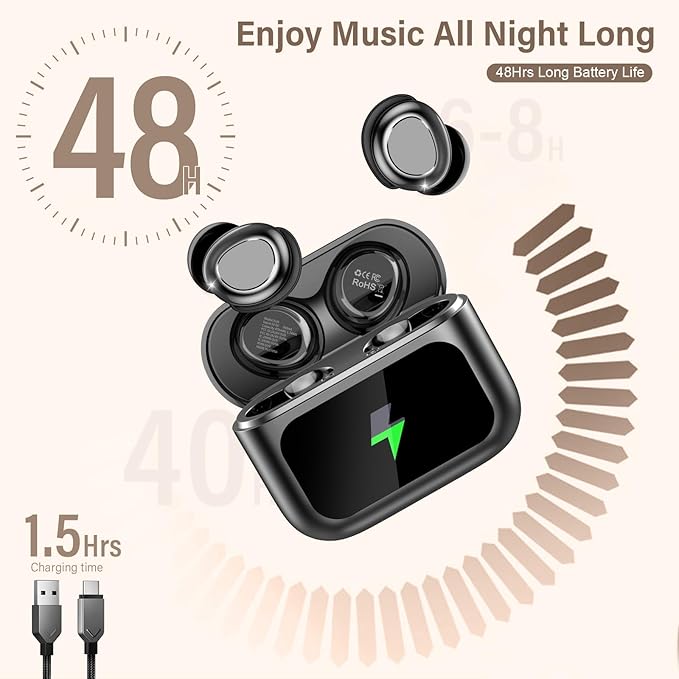 Sleep Earbuds Bluetooth 5.4 in Ear Touch Screen Sleep Headphones, Small Design Mini Sleep Earbuds for Side Sleepers with Sleep Mode, 48H Playtime Sleep Earphones Clear Calls, 5 EQ Modes, Black