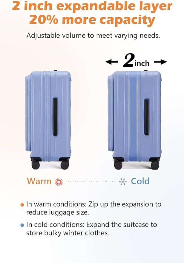 HotWay 24 Inch Expandable Checked Luggage with Cup Holder, Hardside TSA Approved Luggage with Spinner Wheels, Top Opening Suitcase For Travel, Black