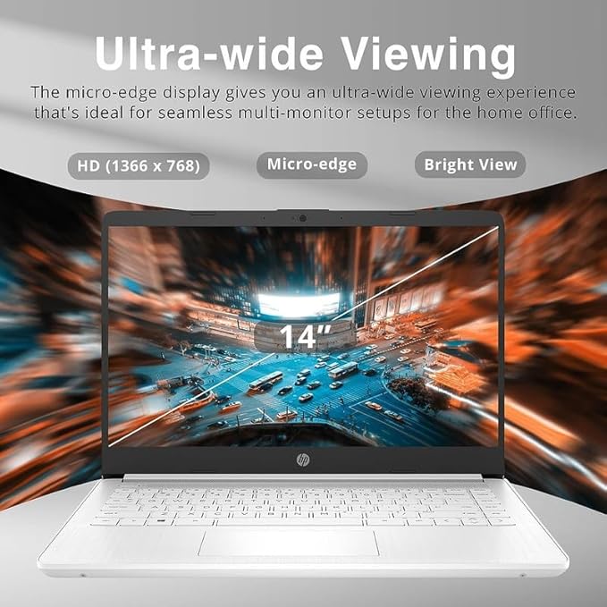 HP 2024 Premium 14" Micro-Edge Portable Laptop Student Business, Intel Quad-Core N4120, 16GB RAM, 320GB (64GB eMMC+ 256GB Card), Webcam, WiFi, Windows 11S + 1 Year Office 365, MarxsolAccessory White