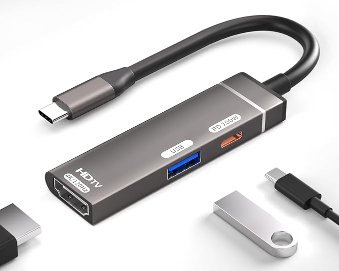 USB C Hub Multiport Adapter, 4K@120Hz HDMI, 100W PD, USB 3.0 5Gbps Data Port, Aluminum Shell, for iPhone 17/16/15, Samsung Galaxy, MacBook Pro/Air, iPad, Dell, Surface, XPS, Switch, Laptops