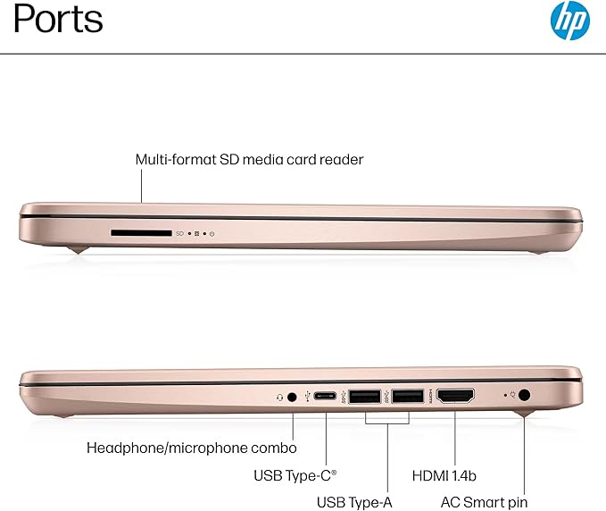 HP 14" Laptop 2025 Business Student Slim Computer, Lifetime MS Office, Copilot AI, Quad-Core Intel CPU, 16GB RAM, 628GB Storage (128GB UFS+500GB Ext), MarxsolAccessory, Wi-Fi 6, Win 11 Pro, Rose Gold