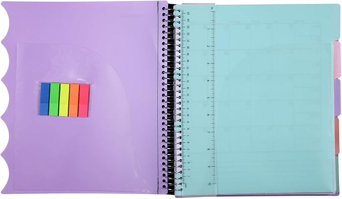 Mintra Office Durable PREMIUM Spiral Notebook, ((Lavender, 5 Subject (8.5in x 11in)) - Fabric Covered Coils, No Snags, College Ruled, Adjustable PocketDividers, Ruler, Organization, Student, School