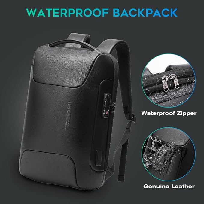BANGE Genuine Leather Laptop Backpack Fits 15.6 Inch,Anti Theft Business Back Pack with TSA Lock, Office Work Backpack with USB3.0 Charging Port for Men and Women…