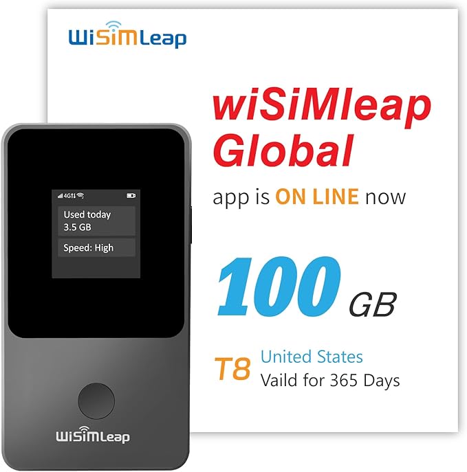 Global Travel Mobile Hotspot Device 4G Pocket Router No Roaming fee Built-in SIM Card No Need Physical Card No Contract 150 Countries Travel Portable WiFi Hotspot 100GB for US