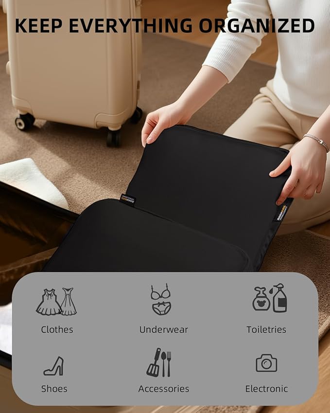 6 Set Compression Packing Cubes for Travel, Large Medium Small Luggage Organizers (Jet Black)