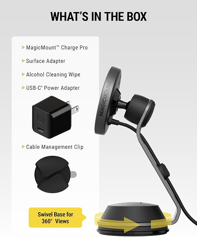 Scosche MagicMount Charge Pro Qi2 Home/Office MagSafe Suction Mount, 15W Fast Wireless Charger Magnetic Cell Phone Holder Compatible with iPhone 16/15/14/13/12 Pro Max Plus and Samsung Galaxy S25