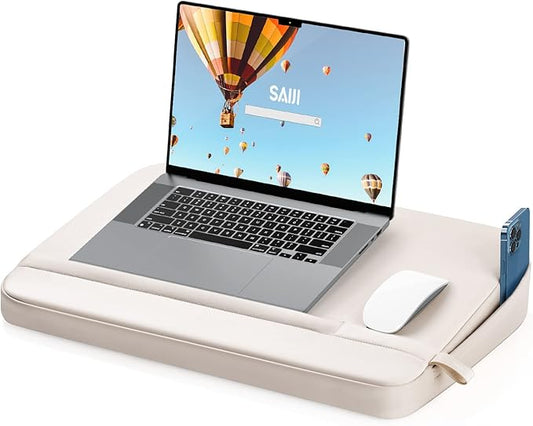 SAIJI Laptop Lap Desk with Pillow Cushion, Ultra Lightweight Portable Computer Stand Desk for Couch, Bed & Chair, Fit up to 17” Laptop & MacBook Air with Side Pocket, Rails for Airflow
