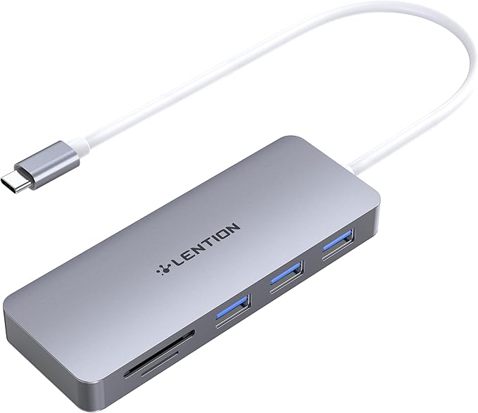 LENTION USB C Hub, 5-in-1 USBC Multiport Adapter with 3 x Powered USB 3.0 Ports 5Gbps, SD/TF Card Reader, for MacBook Pro/Air, iPad, Surface, iPhone 15 & More, Stable Driver 3.0, Space Gray (CB-C15)
