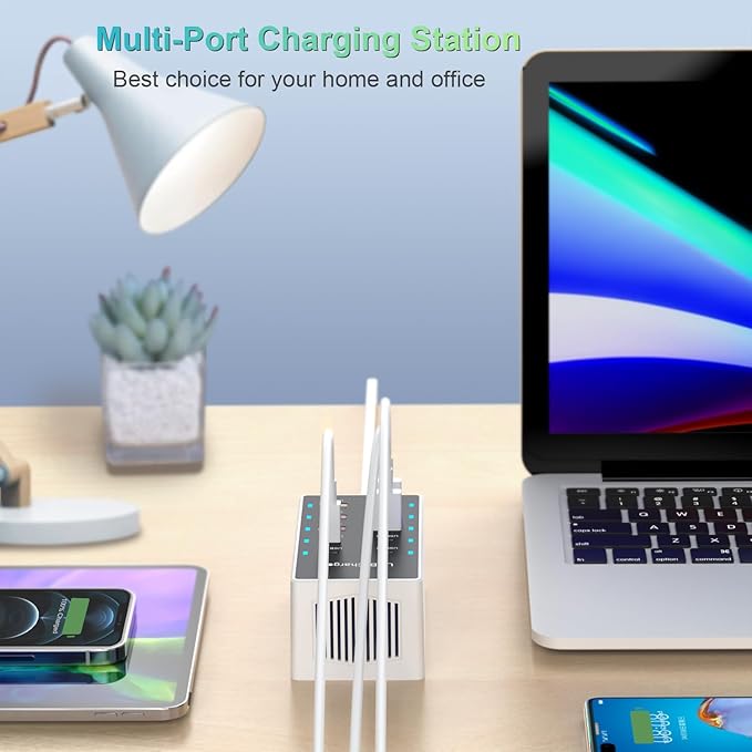 USB C Charging Station Cell Phone Wall Charger 10Ports USBC Fast Charging Power Hub Cube 4 USB C 6 USB A Charger Block Power Strip Dock Adapter for iPhone 15/14/13 iPad Android Smart Phones