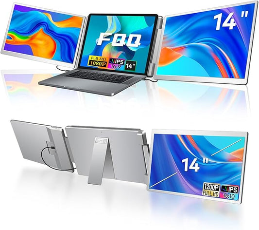 Laptop Screen Extender, 14-inch FHD 1200P IPS Triple Screen Laptop Monitor Extender Fits 12–16.5 inch, Portable Monitor Compatible with Windows and MacBook, Gray