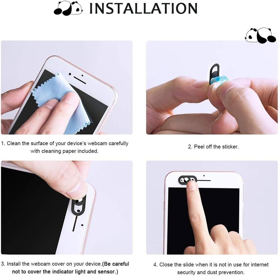 Webcam Cover Slide Cute Pattern Web Camera Cover 0.7mm Thin Fits for Laptop MacBook Pro iMac Air Computer Smartphones Tablets Protect Your Privacy and Security Strong Adhesive (3 Pack-Panda Pattern)