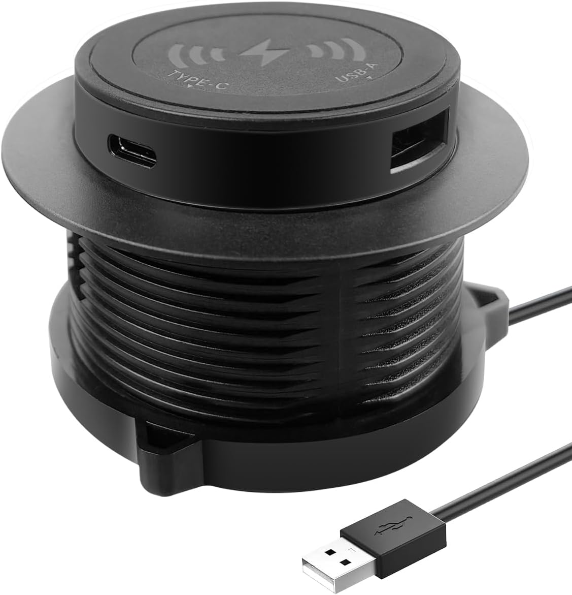 Desktop Charger, Pop up 15W Fast Retractable Desktop Charger, Invisible Charging Station with USB A and Type C Ports, Recessed Desktop Charging for Desk, Furniture - White (Black)