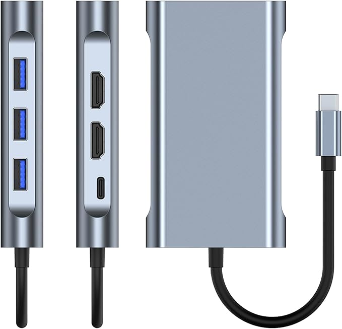 USB C to Dual HDMI Docking Station, Type C Multiport Adapter with Dual HDMI(4K@30Hz),1080P VGA,RJ45,100W PD, USB3.0,2 USB2.0, 8 in 1 Hub for Dell HP MacBook Laptop (8 in 1 2HDMI+VGA)