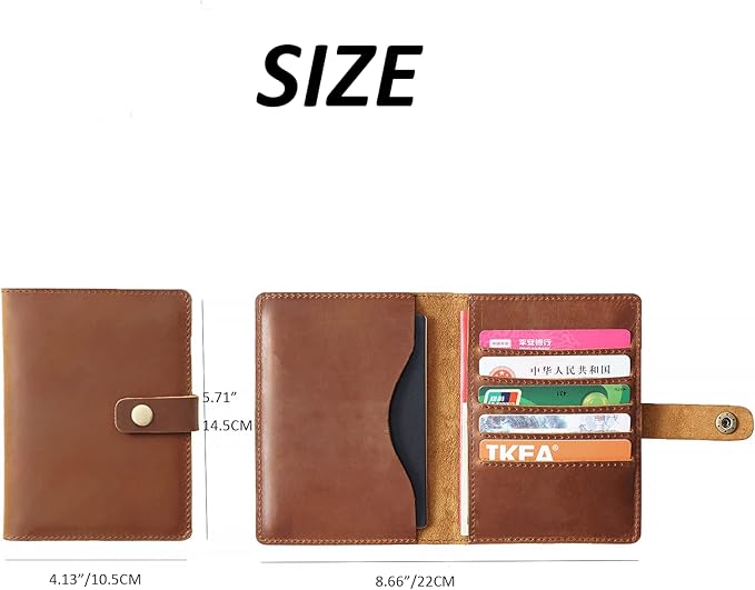 Passport Holder Cover Case Crazy Horse Leather Waterproof Travel Wallet Business Credit Card Vaccine Combo with Slot Accessories Documents Vintage Organizer Protector for Women Men Brown