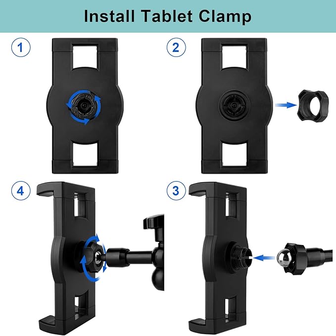 Heavy Duty Drill Base Tablet Holder, iPad Mount for Truck/Car/Boat/Wall/Desk/Vehicle Dashboard,360° Adjustable Aluminum Alloy Arm Mount Compatible with 7~12.9" iPad/Nexus/Fire HD/e-Book/Switch