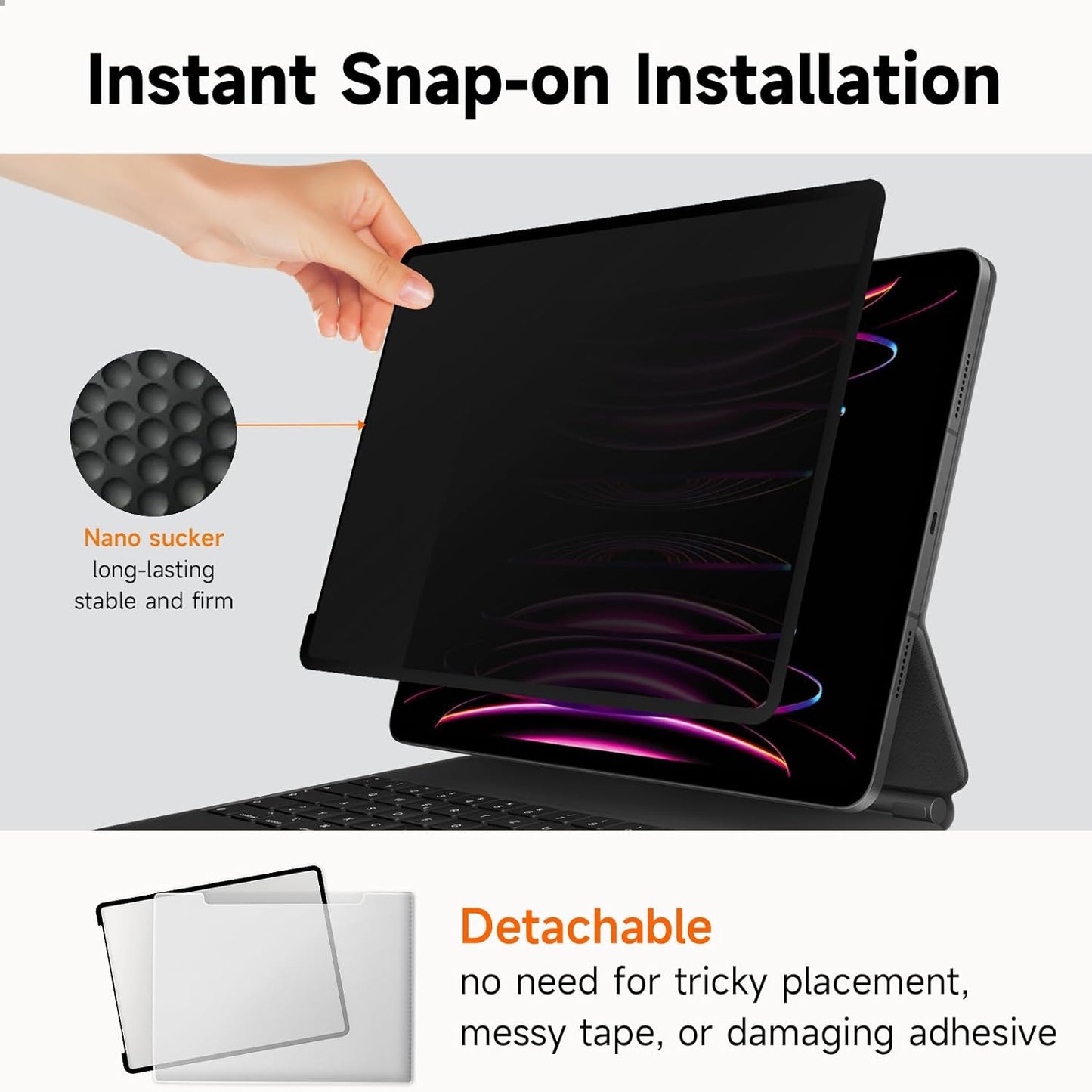 Upgrade 360° Privacy Screen Protector for Apple iPad Pro 13 inch 7th M4 2024, Magicsuction 4-Way Anti Spy Glare Blue Light Filter (Landscape+Portrait Privacy), High Sensitive/Bubble Free/Reusable