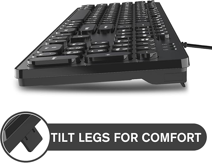 cimetech Wired USB Keyboard, Full Size Computer Keyboard Low-Profile Basic Matte Black with Foldable Stands, Plug-and-Play Compatible with Windows, PC, Laptop
