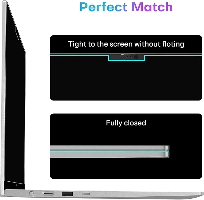 OMOTON Magnetic Laptop Privacy Screen 14 Inch 16:9, Anti-Spy Filter, Matte Anti Glare Blue Light Protector, Easy Install & Remove